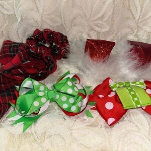 Festive Kids Hair Bow Set - Red and Green - Holiday Bows